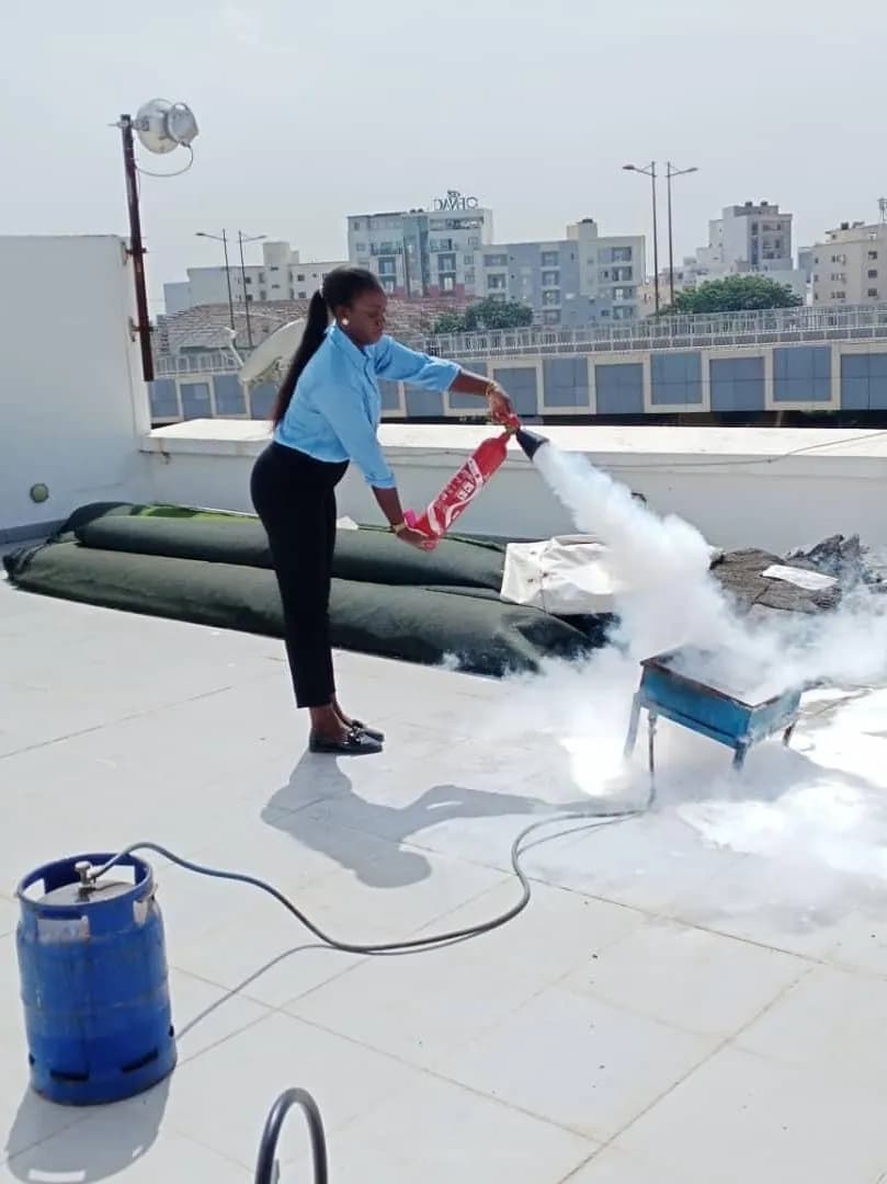 Using an extinguisher during a training session